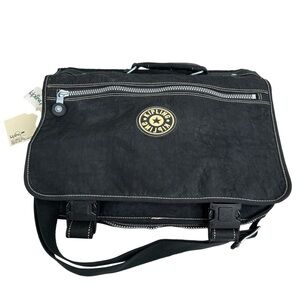 Kipling Brand Vintage NWT Nylon Messenger Bag Black Large Expandable Zipper Y2K